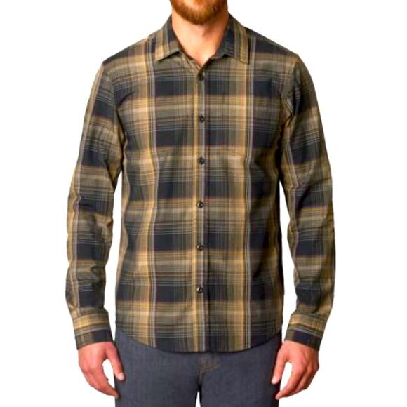 PrAna size L Rennin Plaid Long Sleeve Button Up Button Down Cotton Blend Shirt - Picture 1 of 13